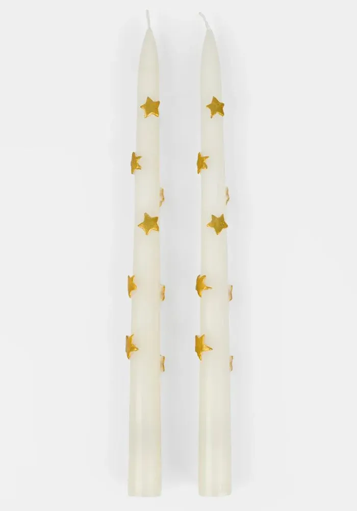 Boite De 2 Bougies Cierges Avec Etoiles Dorées
