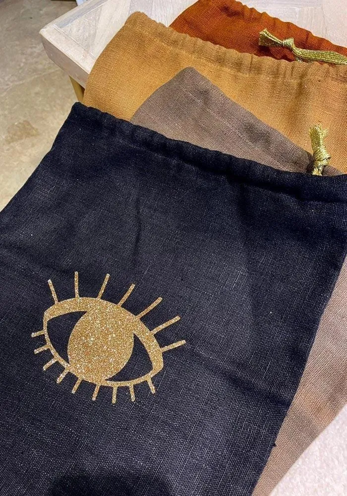 Pochette De Voyage "Oeil" En Lin Petit Modèle