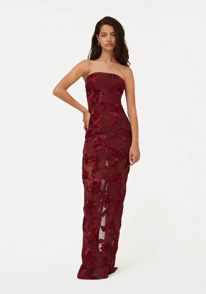 Robe 3D Mesh Maxi Bordeaux