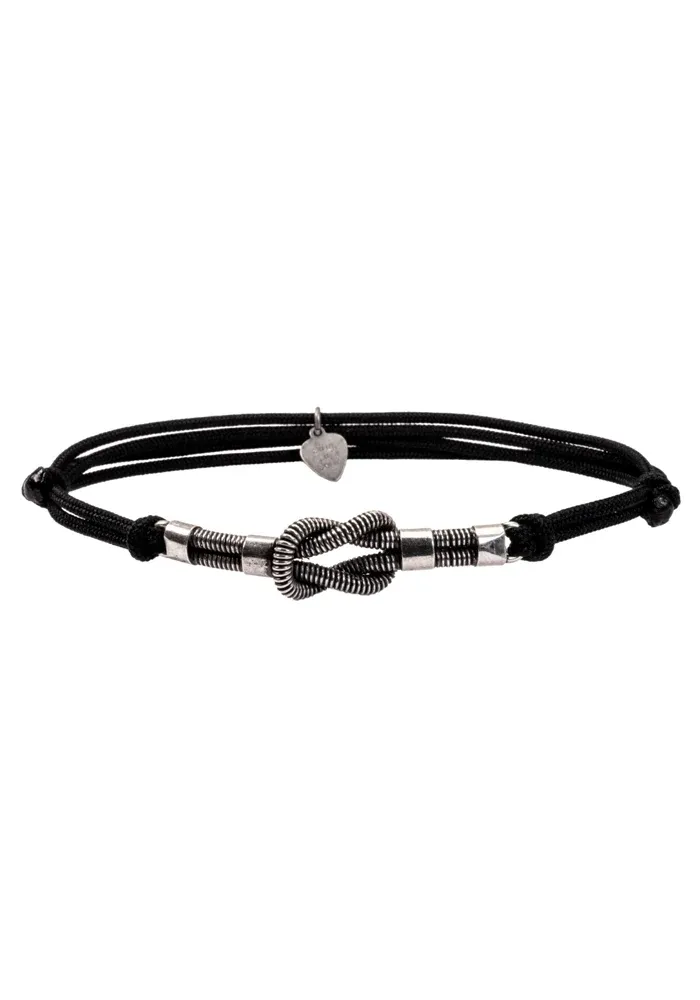 Bracelet Cordon Noeud Double Plaqué Argent Vieilli