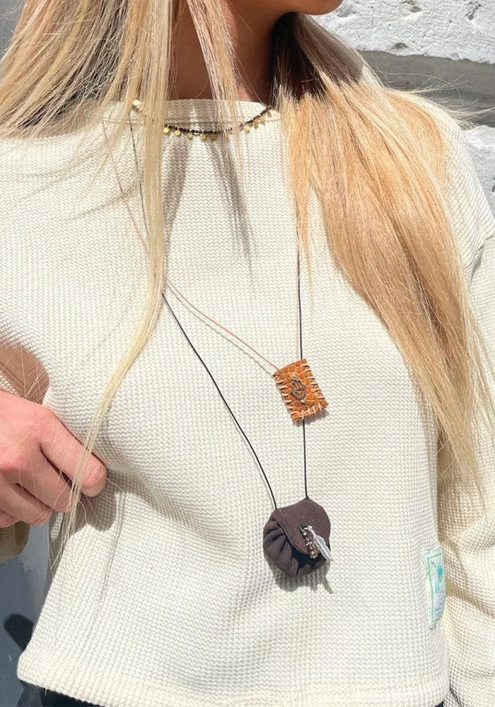 Sautoir Romy Cuir Marron Croix – Image 2