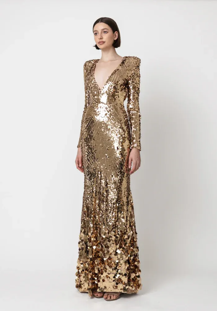 Robe Longue Sequins Dores