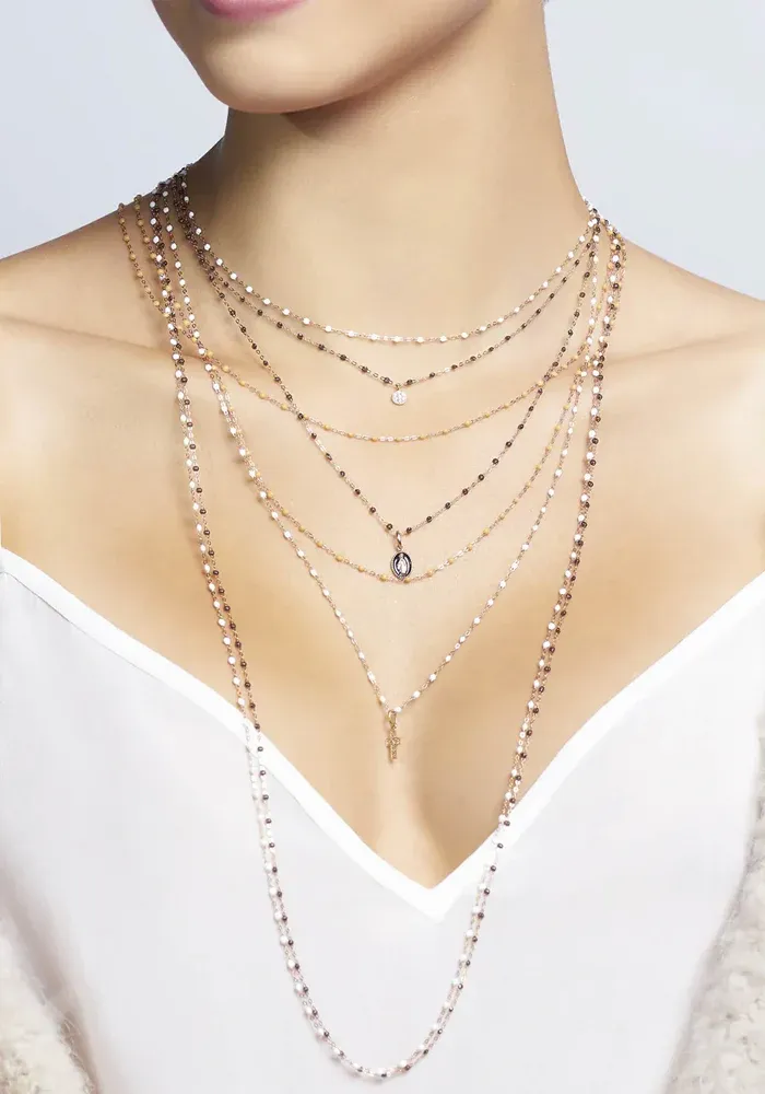 Sautoir Classique Gigi Or Rose Et Résines Quartz 86cm – Image 2