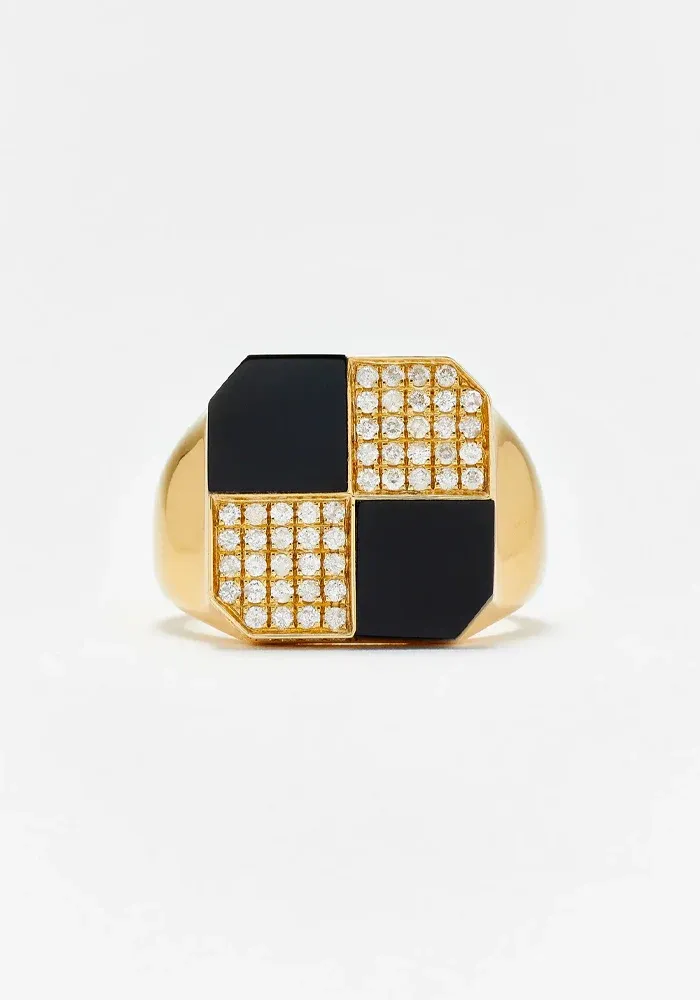 Bague Petit Damier Onyx Et Diamants