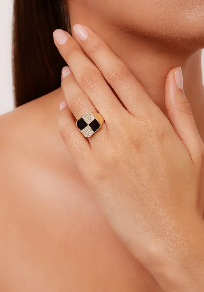 Bague Petit Damier Onyx Et Diamants – Image 2