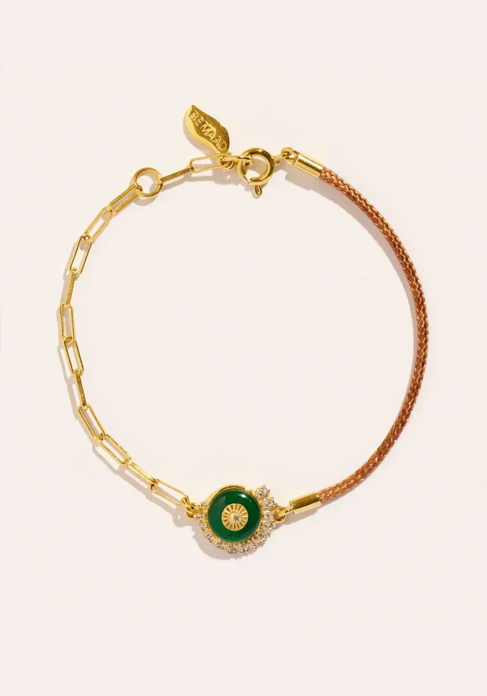 Bracelet Coquillage Cordon Beige Onyx Vert