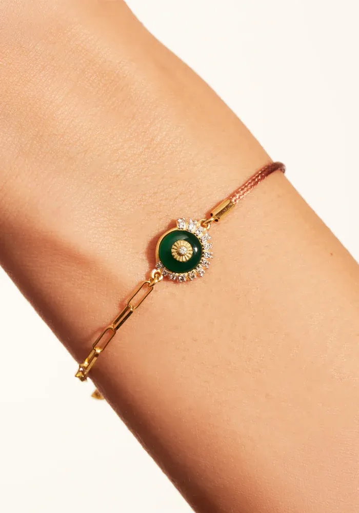 Bracelet Coquillage Cordon Beige Onyx Vert – Image 2