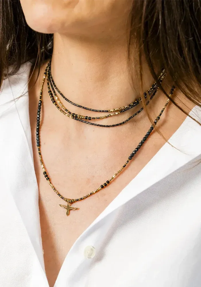 Bracelet 3 Tours Ou Collier Eagles Noir Rock – Image 2