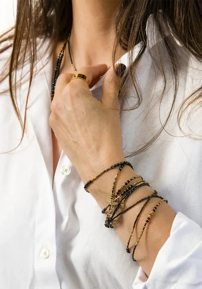 Bracelet 6 Tours Ou Sautoir Eagle Slim Noir Rock – Image 6