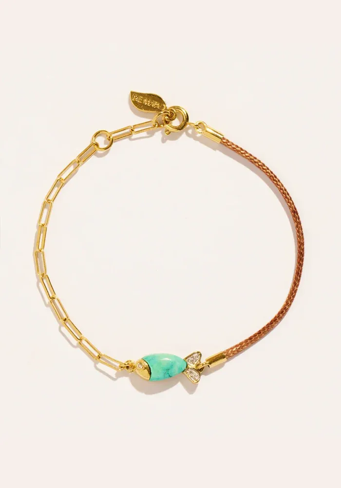 Bracelet Poisson Cordon Beige Turquoise