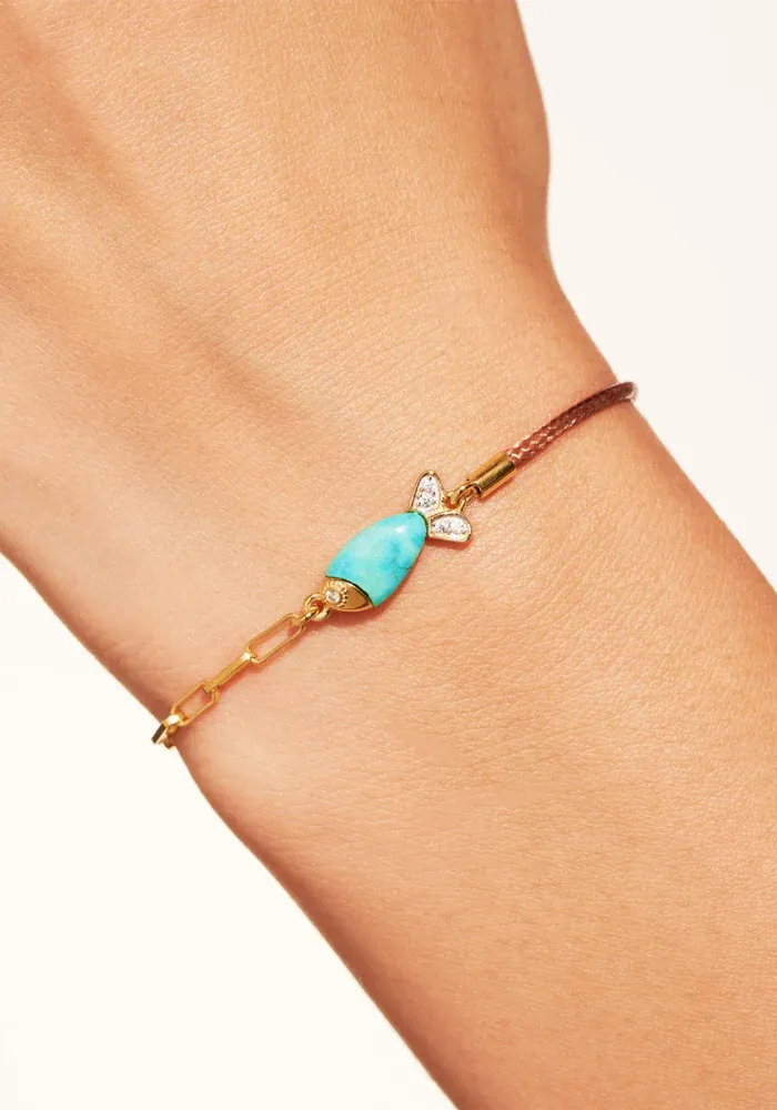 Bracelet Poisson Cordon Beige Turquoise – Image 2