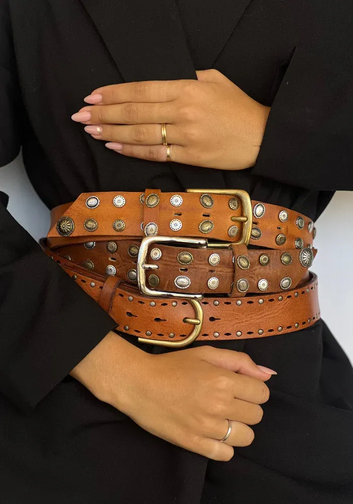 Ceinture Cuir Avec Clou Cognac – Image 2