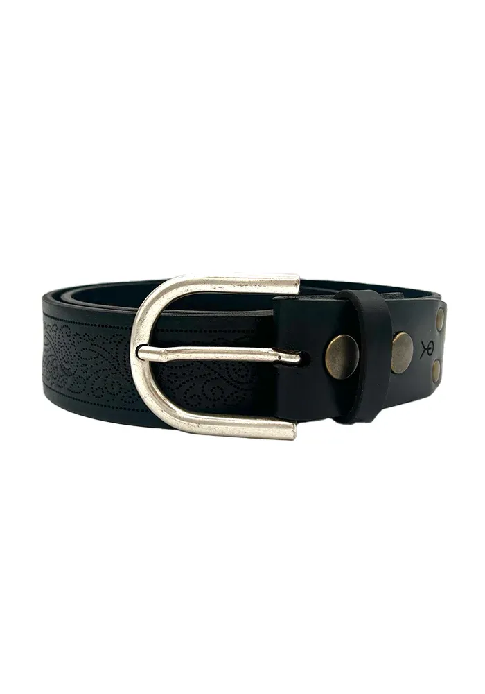 Ceinture Cuir Piqué Cashmere Noir