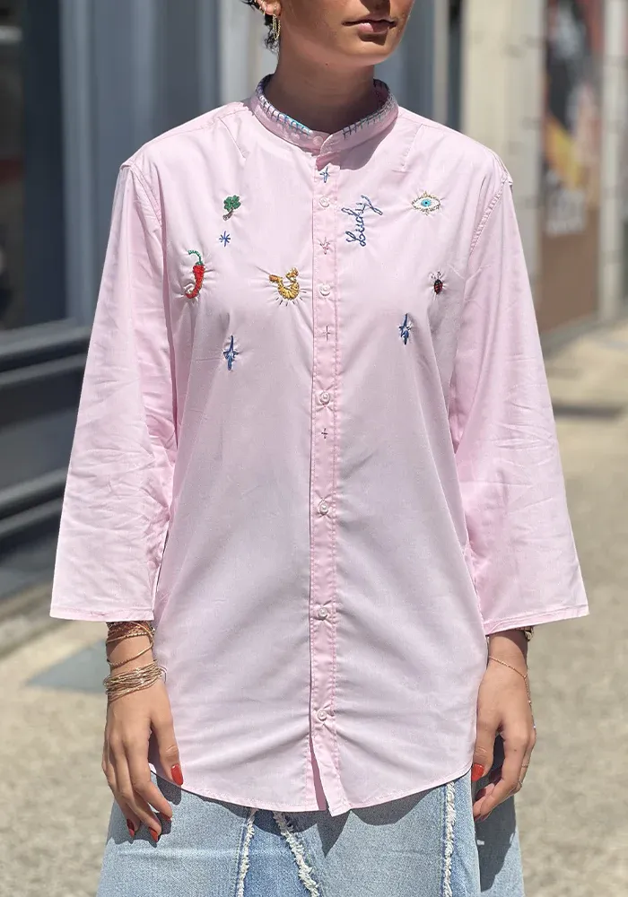 Chemise Lucky Col Mao Rose