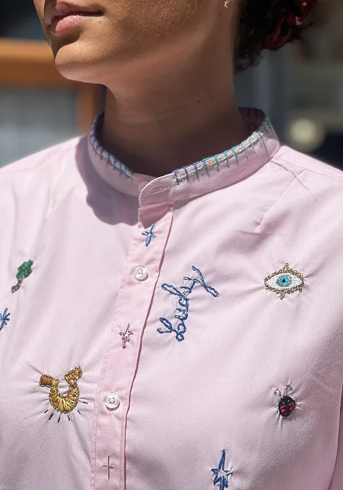 Chemise Lucky Col Mao Rose – Image 3