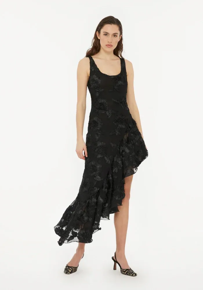 Robe Flower Mesh Ruffle Noire – Image 3