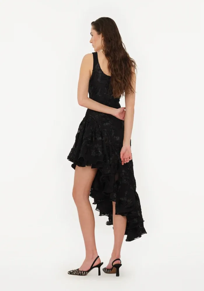 Robe Flower Mesh Ruffle Noire – Image 2