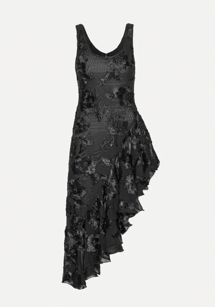 Robe Flower Mesh Ruffle Noire – Image 4