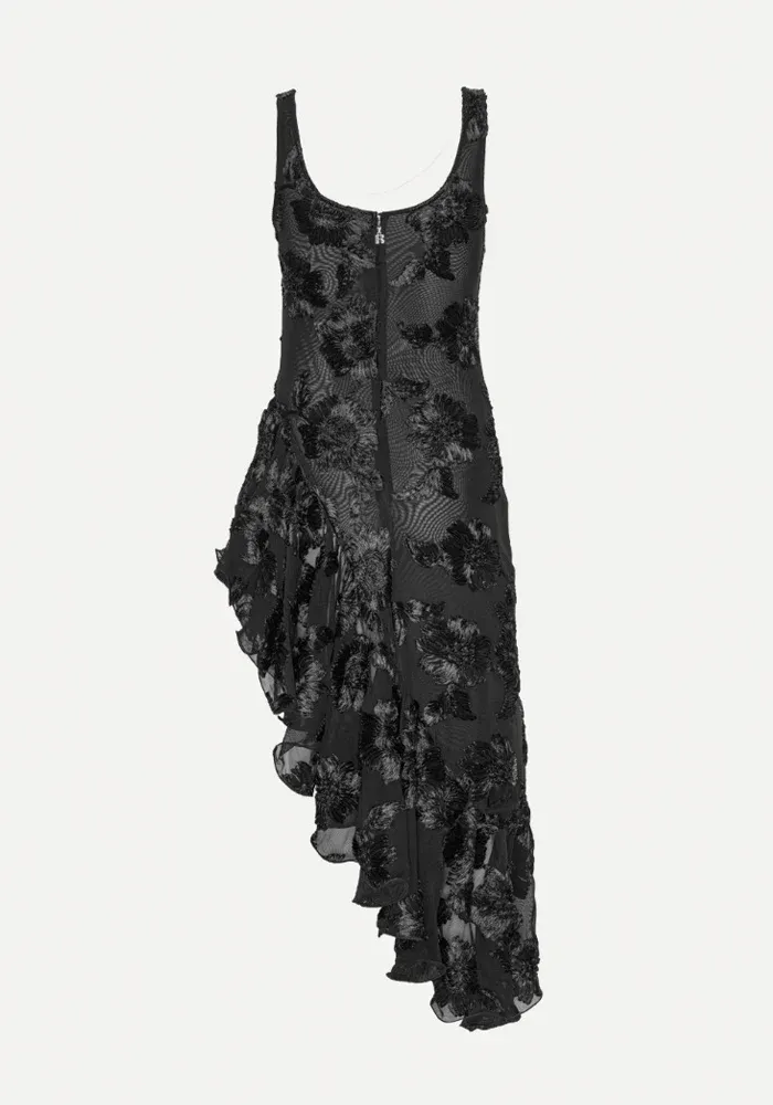 Robe Flower Mesh Ruffle Noire – Image 5
