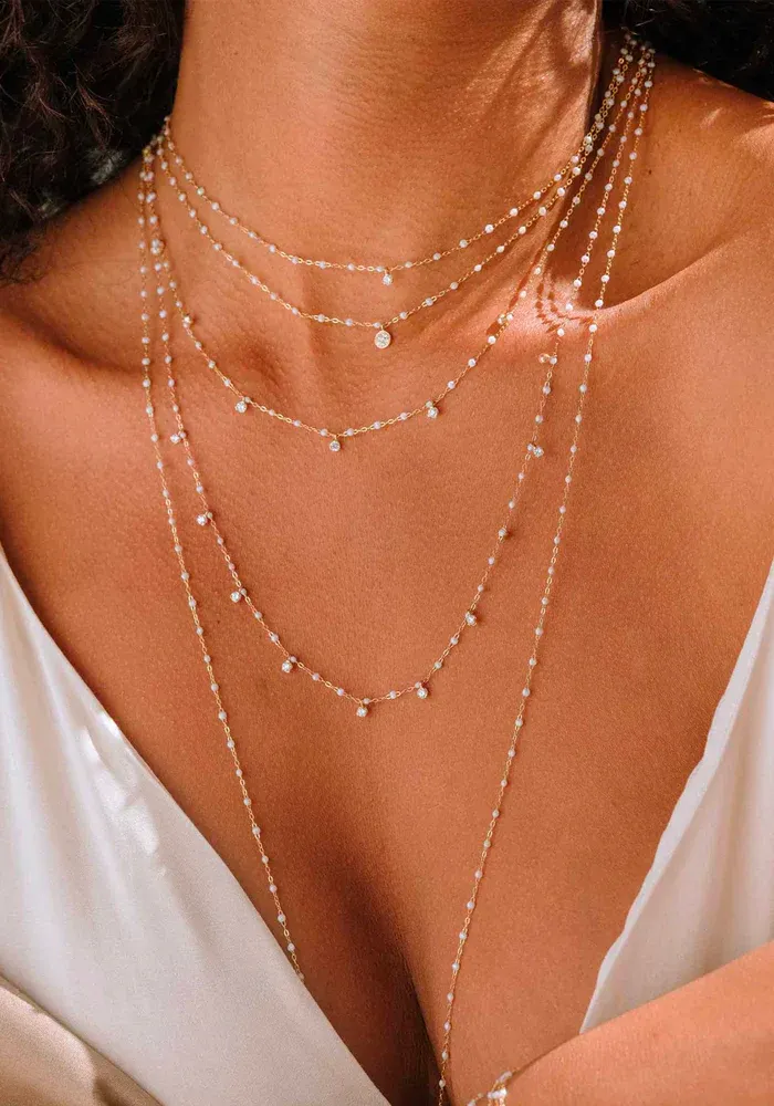 Sautoir Classique Gigi Or Rose Et Résines Opale 86cm – Image 2